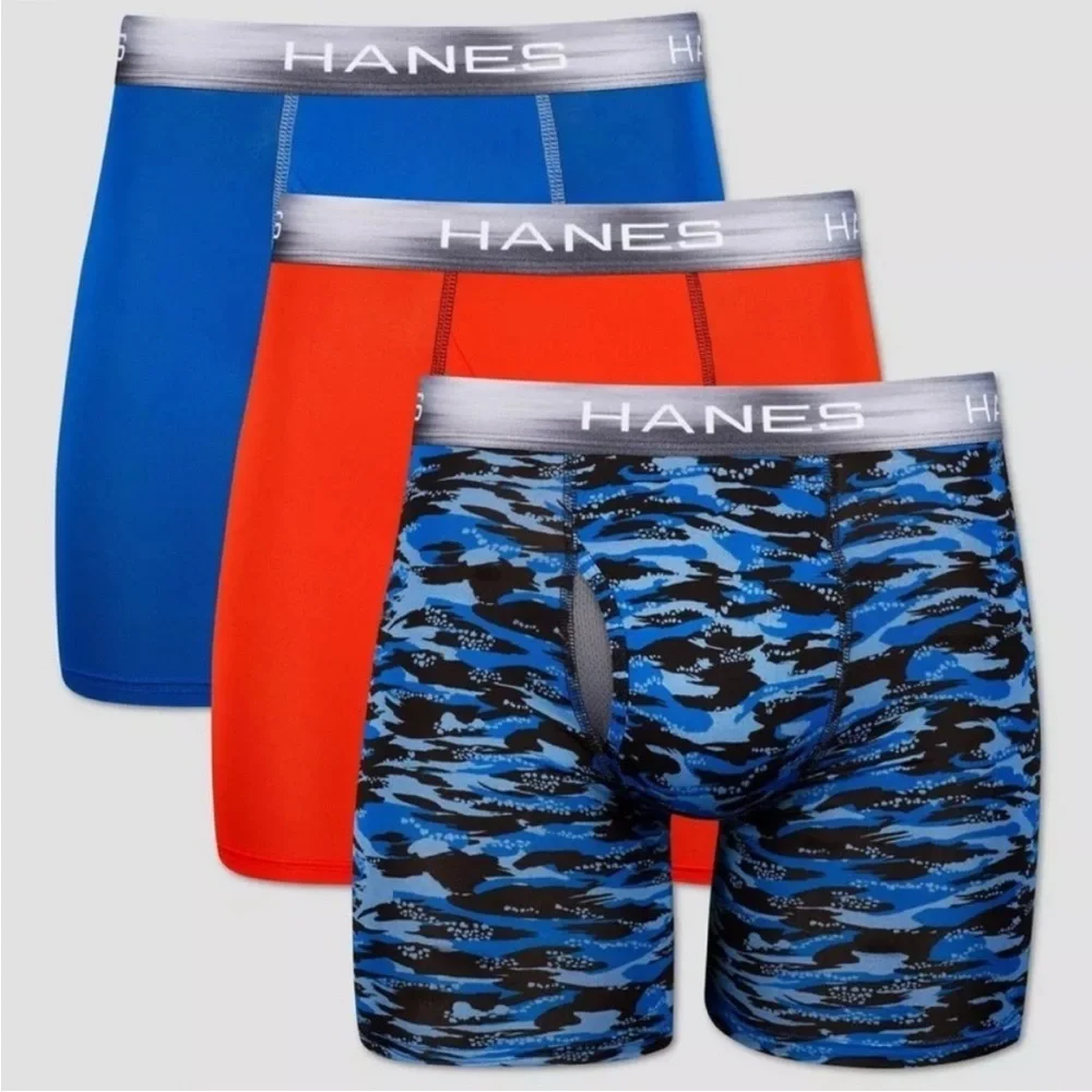 Hanes Premium X-temp Performance Boxer Briefs 3-Pack Blue Orange Mens Size small
